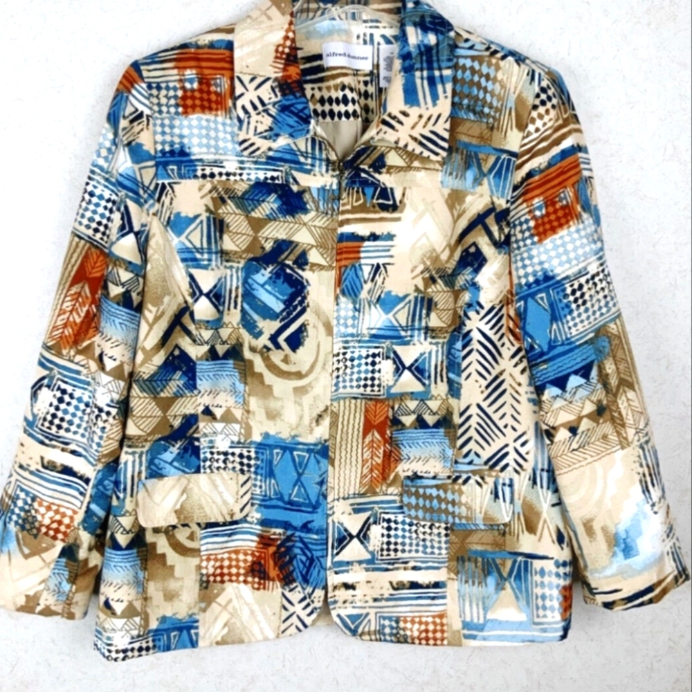 Alfred Dunner Montana Sky Abstract Southwest Zip Jacket Size 18 Country Western